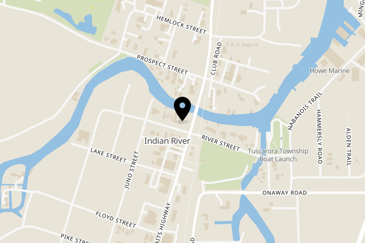Map showing the location of Inn Between Waterfront Restaurant on 6064 River St in Indian River